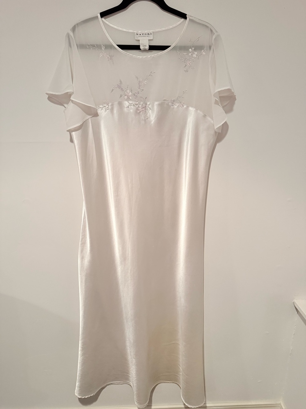 Sheer Overlay Satin Slip Gown in Off White